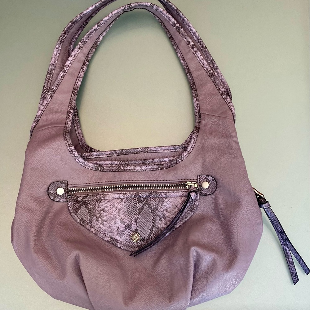 Simply Vera~Vera Wang Boho Shoulder Bag Lavender with faux Snakeskin Details